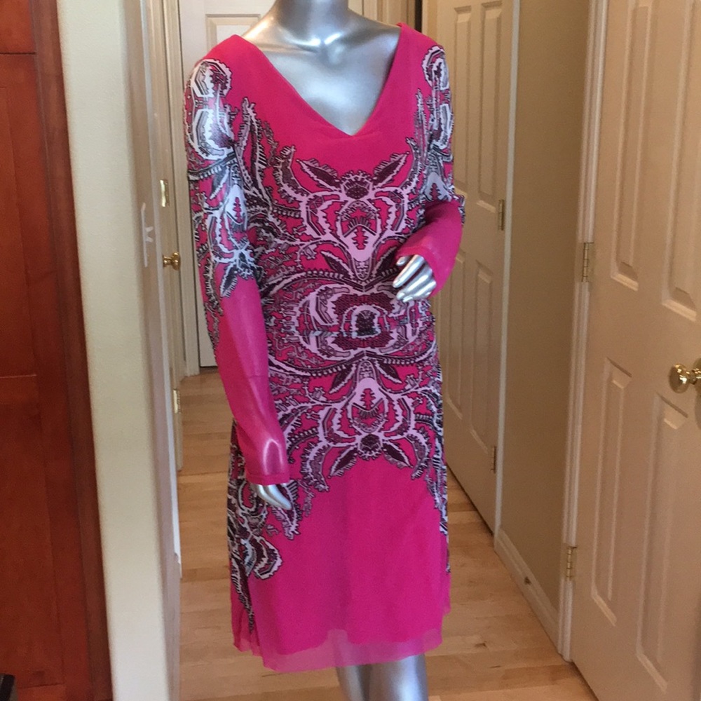 KAY UNGER | Hot Pink Long Sleeve Mesh Dress